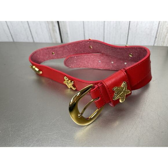 Vintage Belt Seashell Nautical Red Leather Goldtone Coastal Beach Size Small - Picture 1 of 4